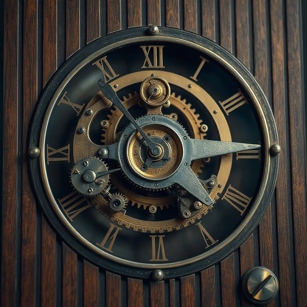 A vintage clockwork mechanism merged with digital motherboar
