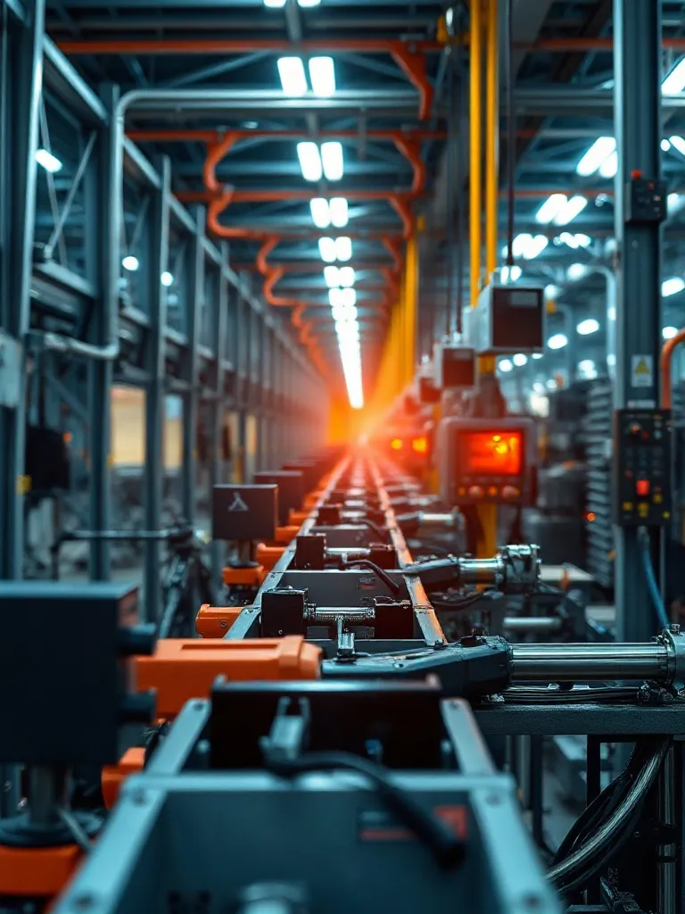 A high-tech industrial assembly line with digital scanning o
