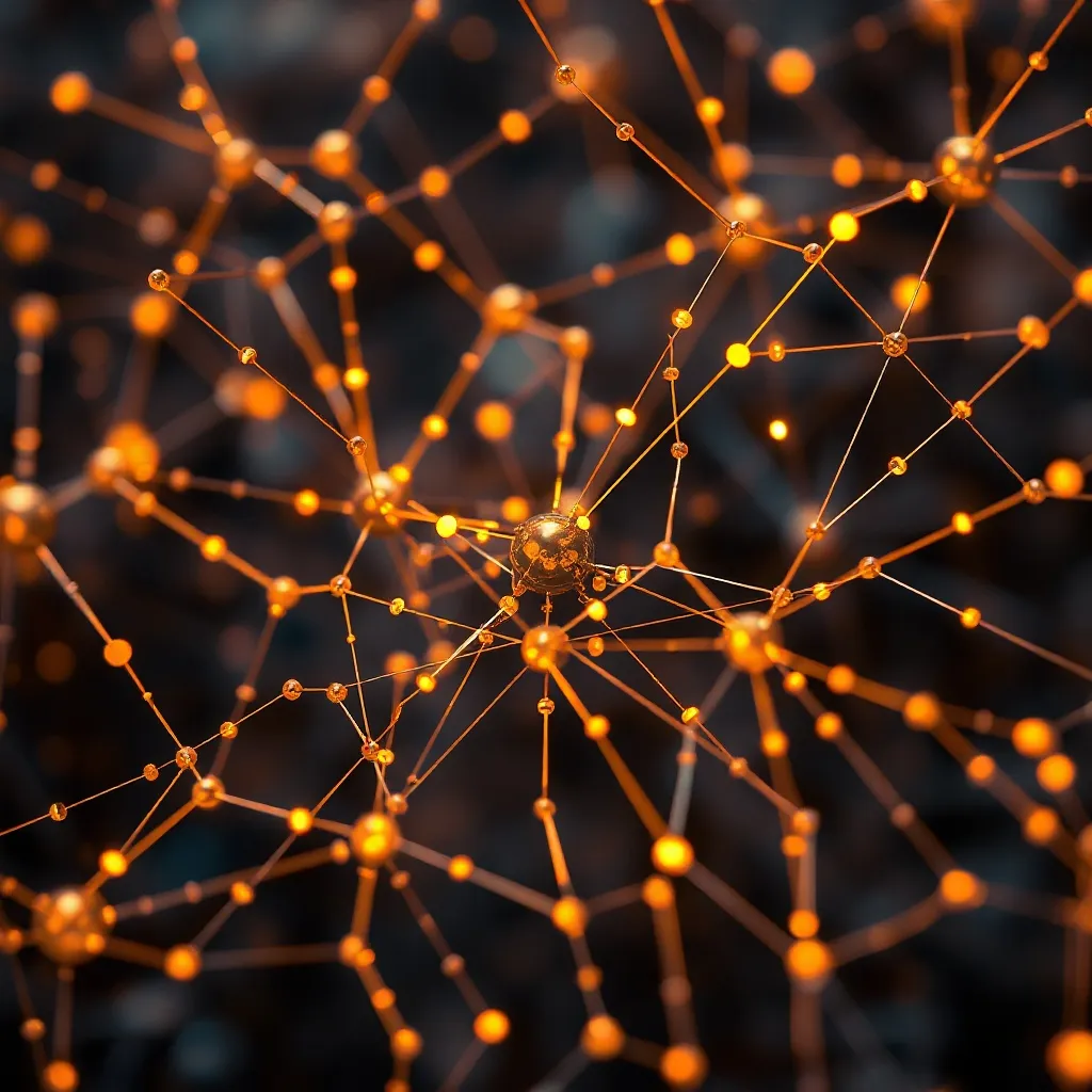 Abstract high-tech neural network connections with glowing d